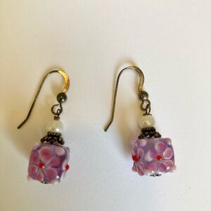 Purple & Pink Floral / pearl Earrings